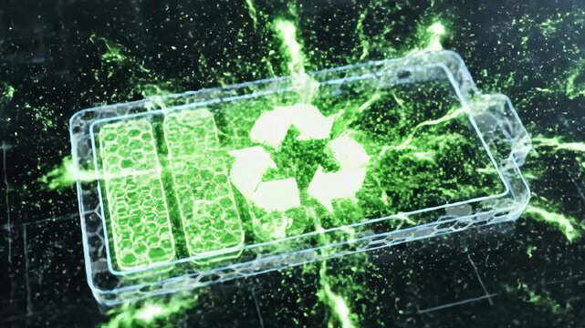 Extreme close-up metaphor of a low battery icon using an internal 'Recycle' symbol to regain full power.