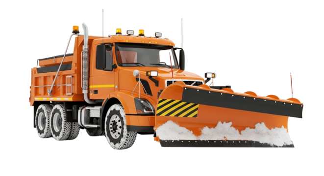 Powerful Orange Snow Plow Truck with Heavy Duty Blade and for Winter Road Clearing and Maintenance
