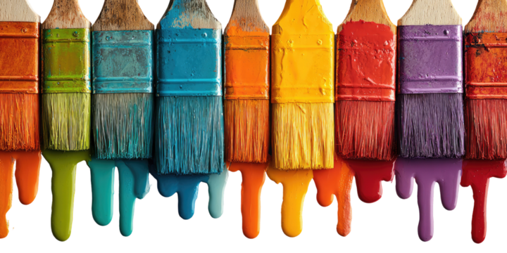 Row of colorful paintbrushes with dripping paint - Powered by Adobe