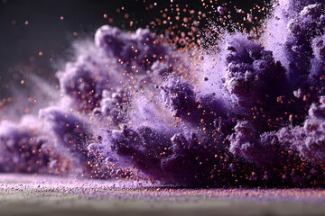Fototapeta premium Dynamic Explosion of Vibrant Purple Powder Particles Scattering Against a Dark Background
