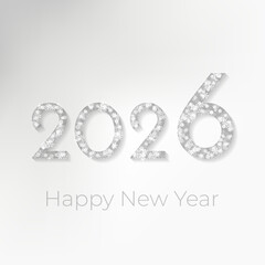 2026 Happy New Year made of falling snow flakes vector banner design. Snowfall sky white gray design. Bokeh snowflakes january. 2026 New Year greetign card. 