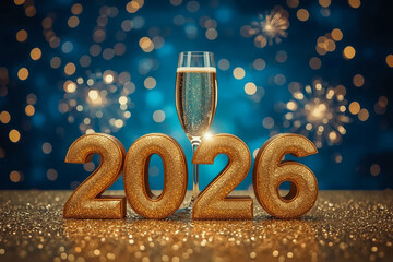 Happy new year 2026 greeting card design with a winter snowflake illustration and a star decoration for the christmas season celebration