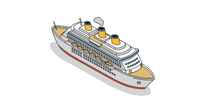 Fototapeta Isometric cruise ship with smokestacks on a white background