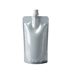 Silver stand up pouch with cap ideal for liquids food and beverages packaging illustration