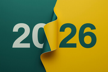 Happy New Year celebration illustration of a golden 3D number 2026 design with metal text and a holiday calendar concept