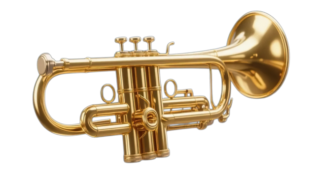 Shiny brass trumpet musical instrument isolated on white background for jazz and orchestra