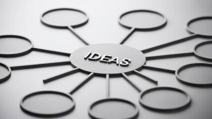 A minimalist diagram centered on "IDEAS," featuring multiple branches for concept mapping or brainstorming.