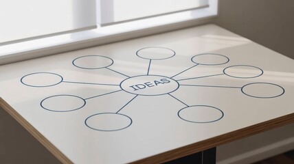 A minimalist table design featuring a central "IDEAS" hub connected to surrounding circles, perfect for brainstorming and organizing thoughts.