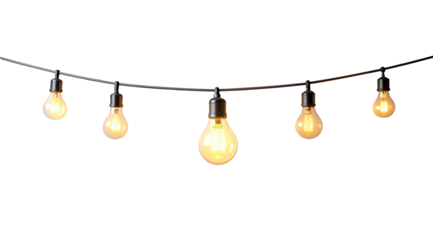 hanging light bulbs yellow isolated on transparent png