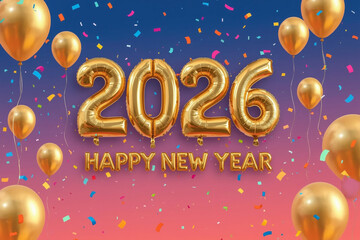 Gold vector stars and snow decoration on a happy New Year 2026 greeting card illustration for the winter holiday season celebration