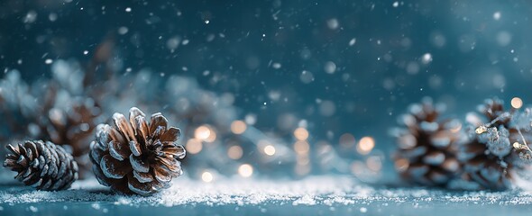 Enchanting Winter Scene - Pine Cones in a Snowy Landscape.