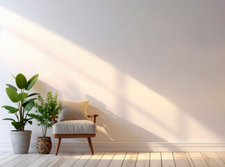modern living room creme grey wall with highlight from window copy space
