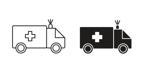Ambulance icon glyph and line set thin line symbol concept.