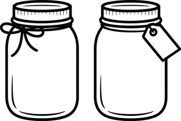 Mason Jar Line Art Vector Illustration with Decorative Elements Graphic