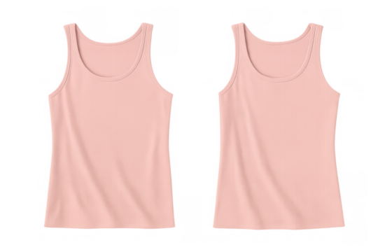 Pink plain women's tank top template, front and back views. Sleeveless cotton singlet for fashion design, branding, and casual wear concepts. Transparent background