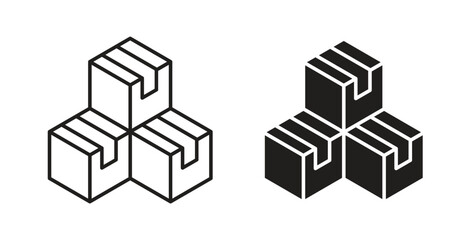 Boxes icon glyph and line set thin line symbol concept.