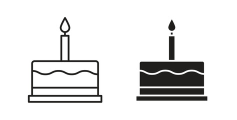 Cake birthday icon glyph and line set thin line symbol concept.