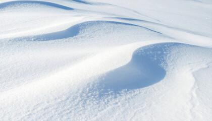 Winter's Gentle Embrace: A close-up view unveils the serene landscape of winter, featuring softly sculpted snow, where shadows dance across the undulating surface.