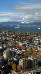 Fototapeta premium Aerial View of Kitsilano and Burrard Inlet in Vancouver, British Columbia Canada
