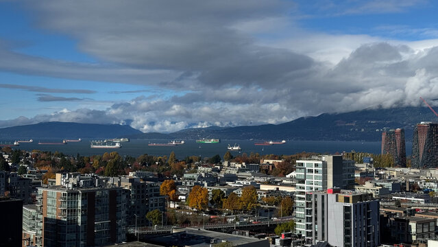 Aerial View of Kitsilano and Burrard Inlet in Vancouver, British Columbia Canada