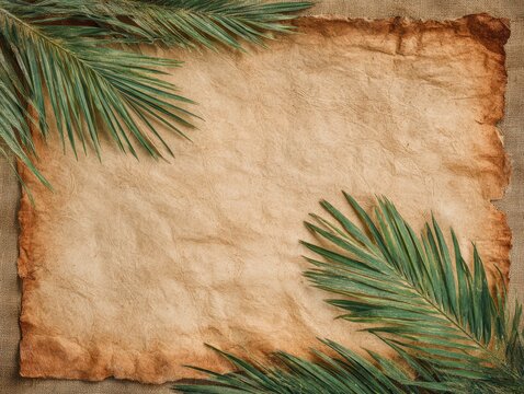 Desperado. Old Paper Background with Palm Leaf Frame