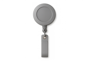 Grey retractable badge reel with clip providing convenient access and security for id cards and key passes