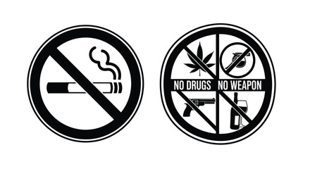 Prohibition symbols depicting no smoking drugs or weapons allowed