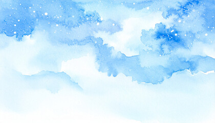 Celestial Symphony: A watercolor depiction of a bright, airy sky painted with soft, fluid strokes of blues and whites, evoking a sense of tranquility and peace. 