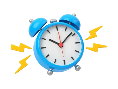 3d minimal quick time concept. urgent work. fast service. alarm clock with thunder icon. 3d illustration.