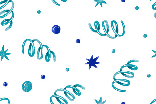 Winter holidays. Happy New year and merry christmas seamless pattern with serpantine garland Hand drawn watercolor illustration on isolated background. Textile print