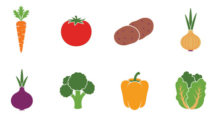 A colorful collection of fresh vegetables arranged in a simple flat design