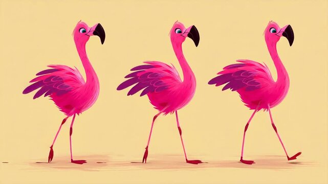 Dancing flamingos with playful poses