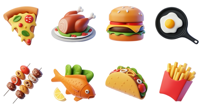 Fast food, street food 3d vector icon set