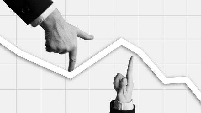 Stop motion animation. Hands shaping falling business graph into recovery direction. Concept of financial crisis, market stability, teamwork, and emotional resilience.