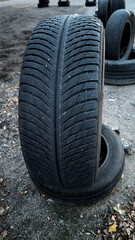 old tires in a row