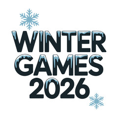 The words Winter Games 2026 are displayed in a glossy, metallic font with decorative snowflakes.