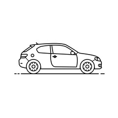 Simple car outline drawing of a hatchback in side view