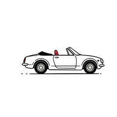 Classic convertible line art with red accents on white background