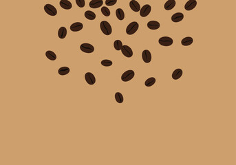 Aesthetic illustration of roasted coffee beans gracefully falling over a warm, inviting beige background for a comforting beverage theme