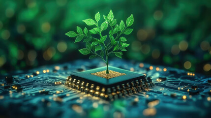 Tree growing on Circuit digital ball. Digital and Technology Convergence