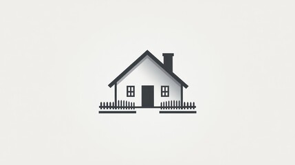 Simple house icon, suburban setting, peaceful background, real estate