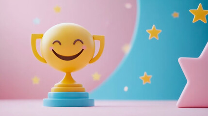 smiley face trophy with stars