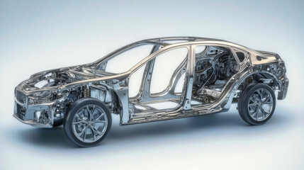 detailed metallic car frame showcasing its structure and design elements