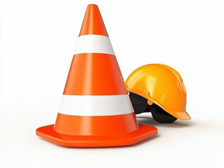 Traffic cones and under construction warning sign. Road safety and prevention of accidents