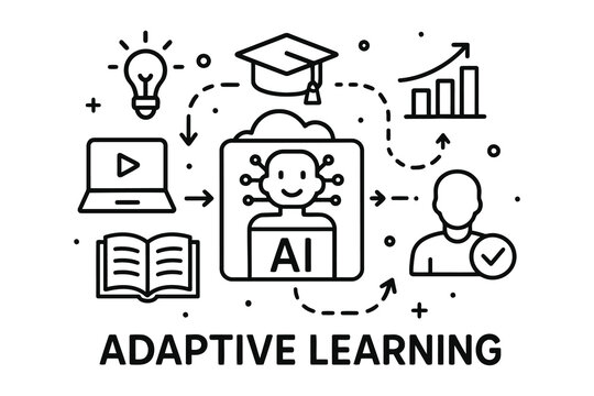 Artificial intelligence adaptive learning concept with education and technology icons