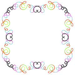 Hand drawn multicolored rectangular frame in line style on white background