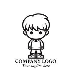 Black and White Chibi Boy Illustration with Jacket and Boots in Bold Thick Line Art Minimal Style