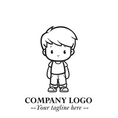 Black and White Chibi Boy Illustration with Jacket and Boots in Bold Thick Line Art Minimal Style