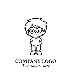 Black and White Chibi Boy Illustration with Jacket and Boots in Bold Thick Line Art Minimal Style