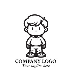 Black and White Chibi Boy Illustration with Jacket and Boots in Bold Thick Line Art Minimal Style
